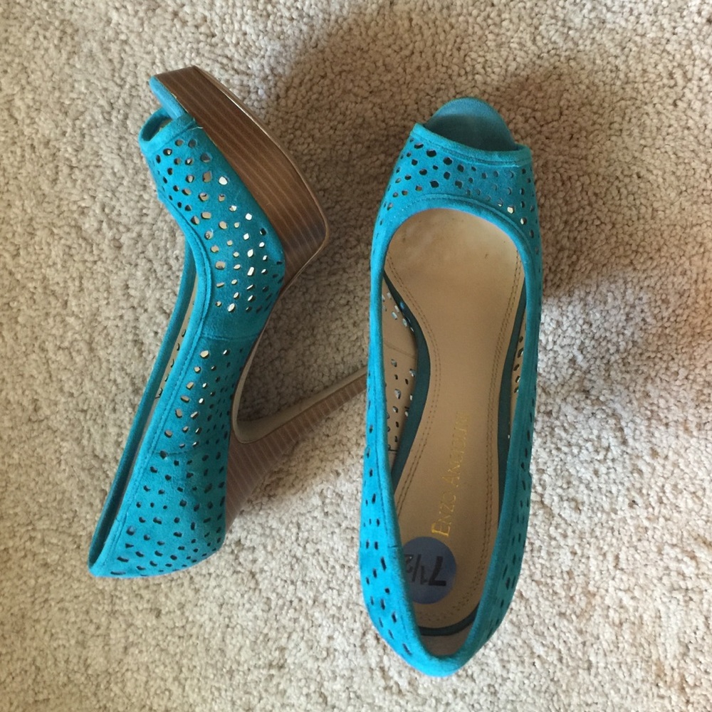 Teal suede peep toe heels - only worn once